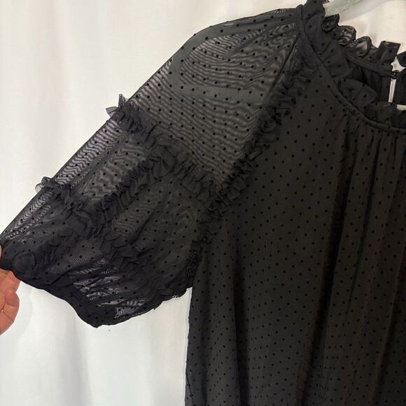Boden Women’s 16-18 Black Polka Dot Tulle Blouse Sheer Puff Sleeves Whimsigoth - Picture 7 of 12